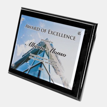 Color Photo Imprinted Floating Acrylic Plate on Gloss Horiz./Verti. Blackwood Plaque