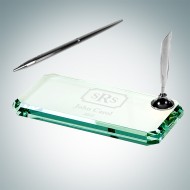 Jade Beveled Glass Silver Pen Set