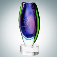 Art Glass Deep Blue Sea Bud Vase with Optical Crystal Base 