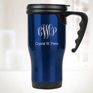 Blue Stainless Steel Travel Mug with Handle 14oz