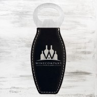 Black/Silver Leatherette Bottle Opener with Magnet