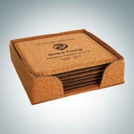 Cork Square Coaster with Holder, 6pc Set