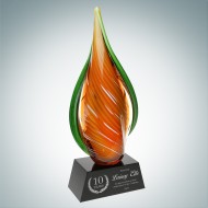 Art Glass Orange Creamsicle Award with Black Base