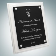 Floating Black Acrylic Plate on Gloss Horiz./Verti. White Wood Plaque