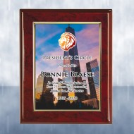 Color Photo Imprinted Gold Border Aluminum Plate on Gloss Horiz./Verti. Rosewood Plaque