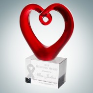 Art Glass Red Heart Award with Clear Base