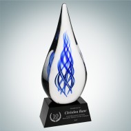 Art Glass Ocean River Award with Black Base 