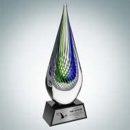 Art Glass Ocean Green Narrow Teardrop Award with Black Base 
