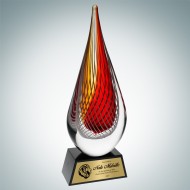 Art Glass Red Orange Narrow Teardrop Award with Black Base