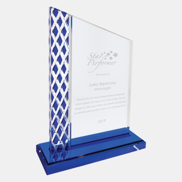 Acrylic Unite Diamond Blue Ice Plaque with Base