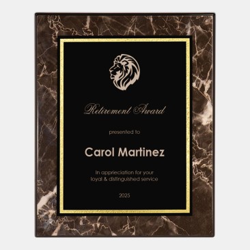 Black/Gold Plate on Gloss Horiz./Verti. Brown Marble Wood Plaque