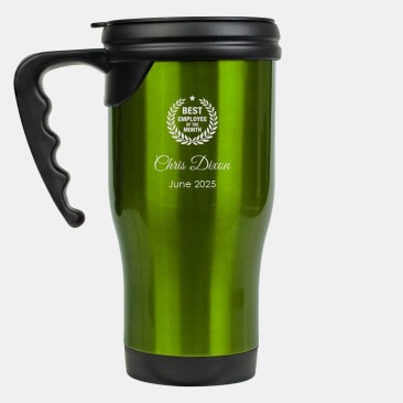 Green Stainless Steel Travel Mug with Handle 14oz